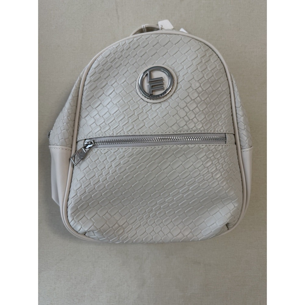 London Fog Bowery Woven Mini Backpack Stone Faux Leather Croc Travel Bag NWT